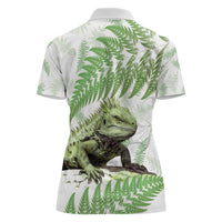 Green New Zealand Tuatara Women Polo Shirt Aotearoa Sphenodon Punctatus Silver Fern LT14 - Polynesian Pride