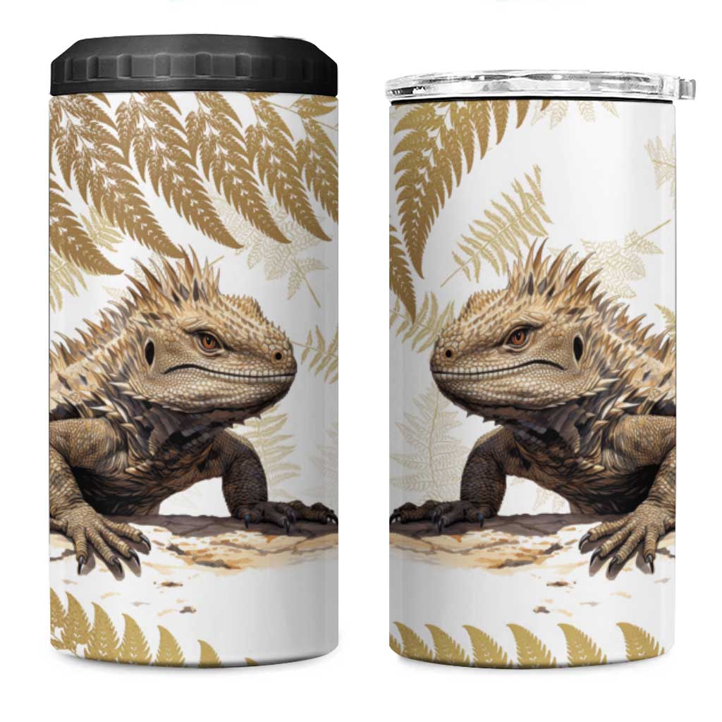 Gold New Zealand Tuatara 4 in 1 Can Cooler Tumbler Aotearoa Sphenodon Punctatus Silver Fern LT14 One Size: 16 oz Gold - Polynesian Pride