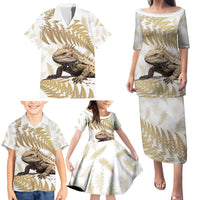 Gold New Zealand Tuatara Family Matching Puletasi and Hawaiian Shirt Aotearoa Sphenodon Punctatus Silver Fern LT14 - Polynesian Pride