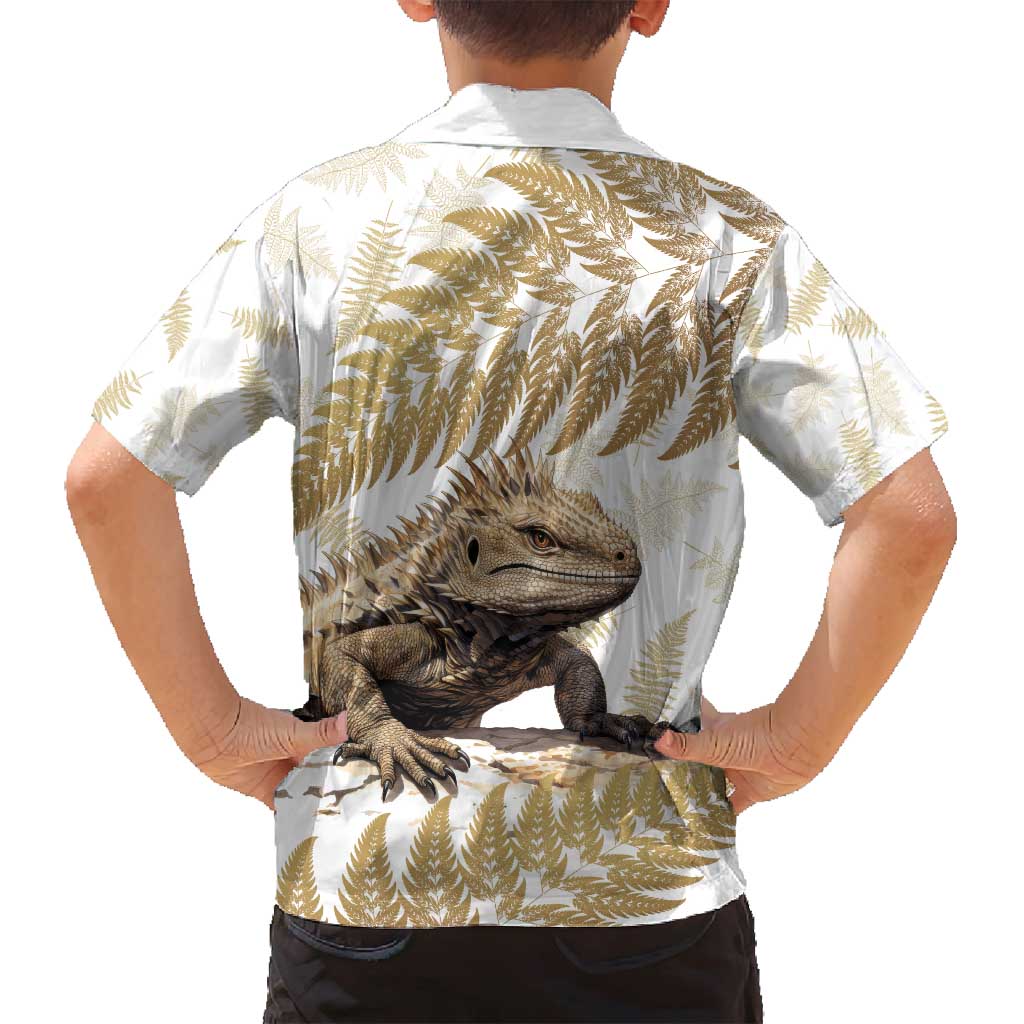 Gold New Zealand Tuatara Family Matching Summer Maxi Dress and Hawaiian Shirt Aotearoa Sphenodon Punctatus Silver Fern LT14 - Polynesian Pride
