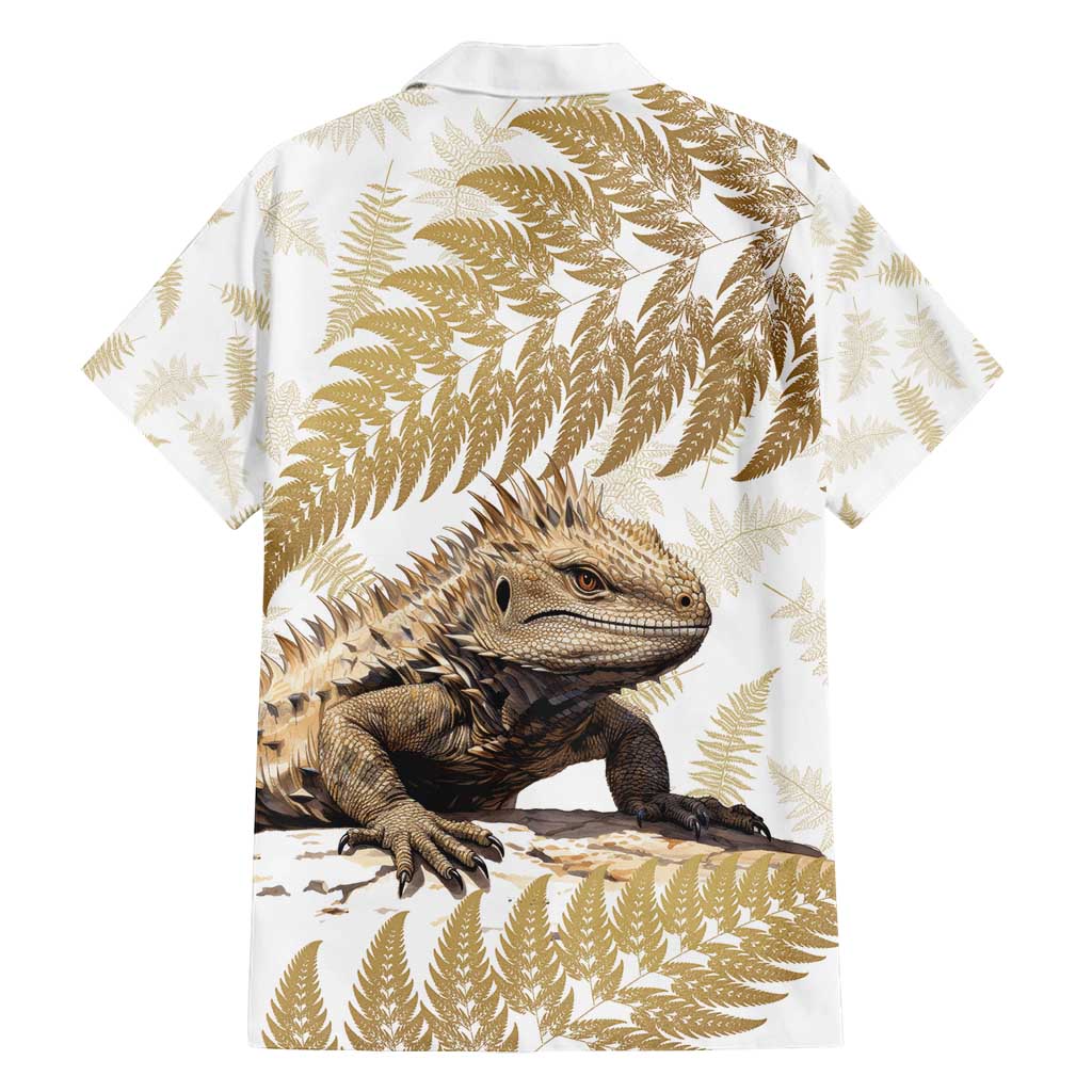 Gold New Zealand Tuatara Family Matching Summer Maxi Dress and Hawaiian Shirt Aotearoa Sphenodon Punctatus Silver Fern LT14 - Polynesian Pride
