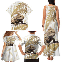 Gold New Zealand Tuatara Family Matching Tank Maxi Dress and Hawaiian Shirt Aotearoa Sphenodon Punctatus Silver Fern LT14 - Polynesian Pride