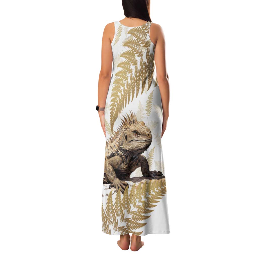 Gold New Zealand Tuatara Family Matching Tank Maxi Dress and Hawaiian Shirt Aotearoa Sphenodon Punctatus Silver Fern LT14 - Polynesian Pride