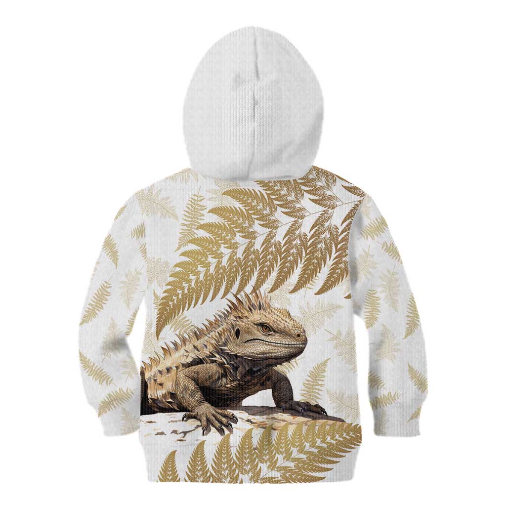 Gold New Zealand Tuatara Kid Hoodie Aotearoa Sphenodon Punctatus Silver Fern LT14 - Polynesian Pride