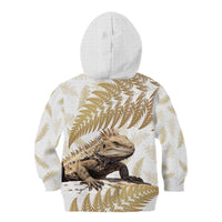 Gold New Zealand Tuatara Kid Hoodie Aotearoa Sphenodon Punctatus Silver Fern LT14 - Polynesian Pride