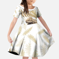 Gold New Zealand Tuatara Kid Short Sleeve Dress Aotearoa Sphenodon Punctatus Silver Fern LT14 KID Gold - Polynesian Pride