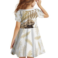Gold New Zealand Tuatara Kid Short Sleeve Dress Aotearoa Sphenodon Punctatus Silver Fern LT14 - Polynesian Pride