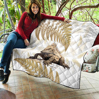 Gold New Zealand Tuatara Quilt Aotearoa Sphenodon Punctatus Silver Fern