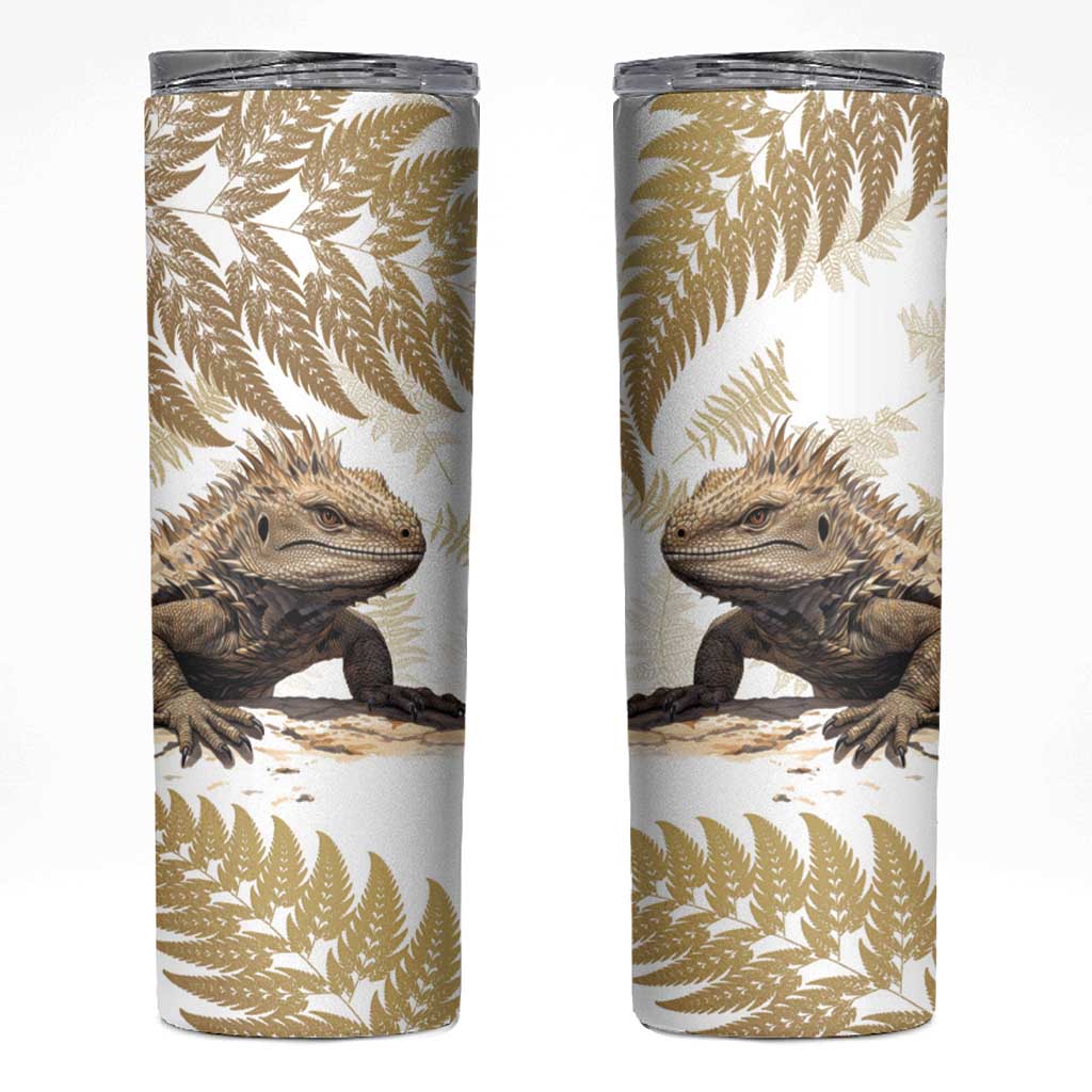 Gold New Zealand Tuatara Skinny Tumbler Aotearoa Sphenodon Punctatus Silver Fern LT14 Gold - Polynesian Pride
