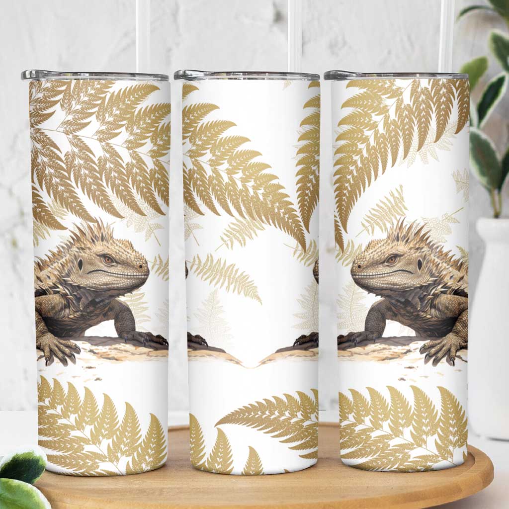 Gold New Zealand Tuatara Skinny Tumbler Aotearoa Sphenodon Punctatus Silver Fern LT14 - Polynesian Pride