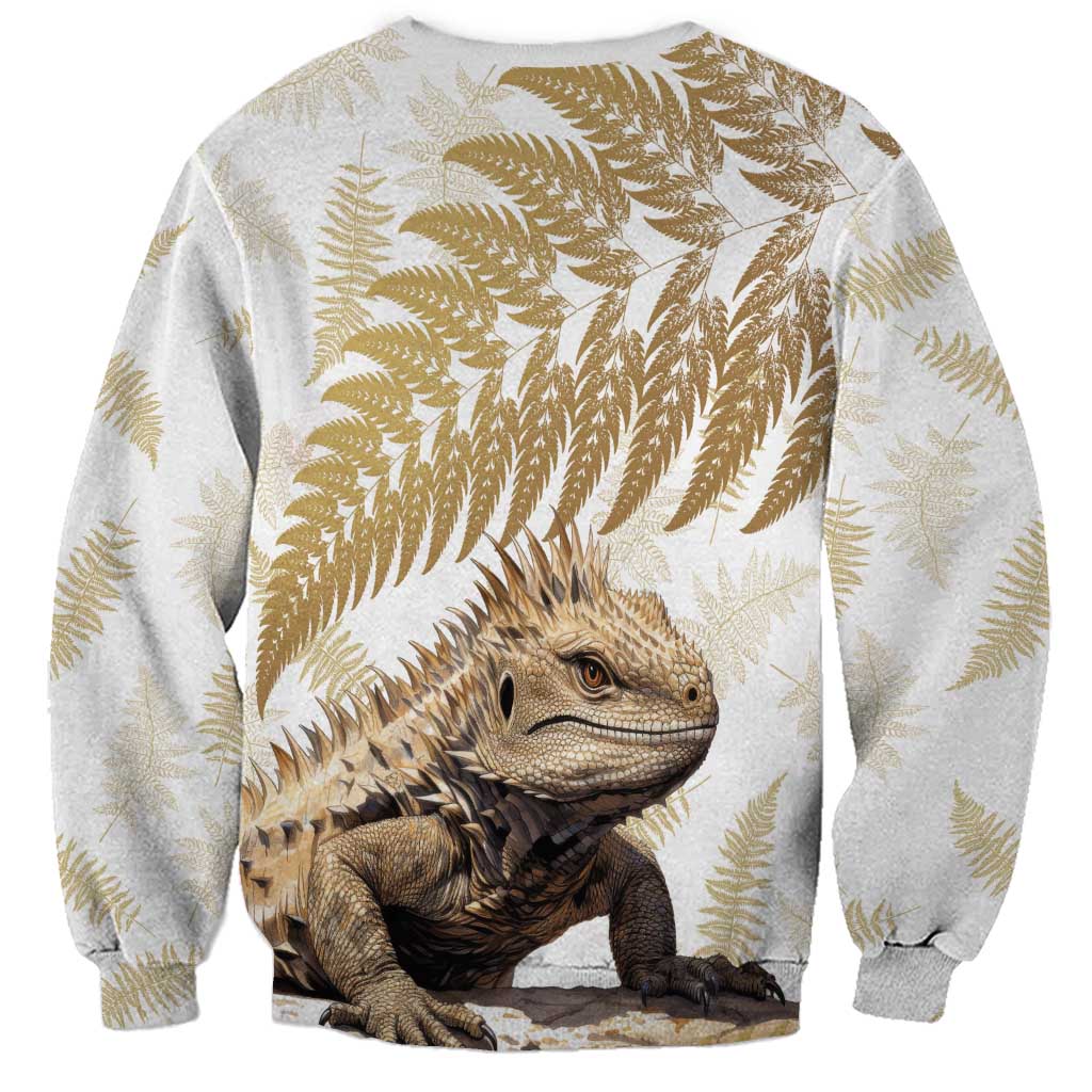 Gold New Zealand Tuatara Sweatshirt Aotearoa Sphenodon Punctatus Silver Fern