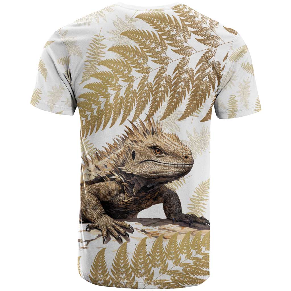 Gold New Zealand Tuatara T Shirt Aotearoa Sphenodon Punctatus Silver Fern