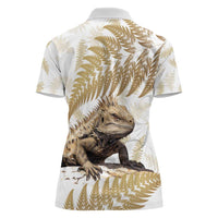 Gold New Zealand Tuatara Women Polo Shirt Aotearoa Sphenodon Punctatus Silver Fern LT14 - Polynesian Pride