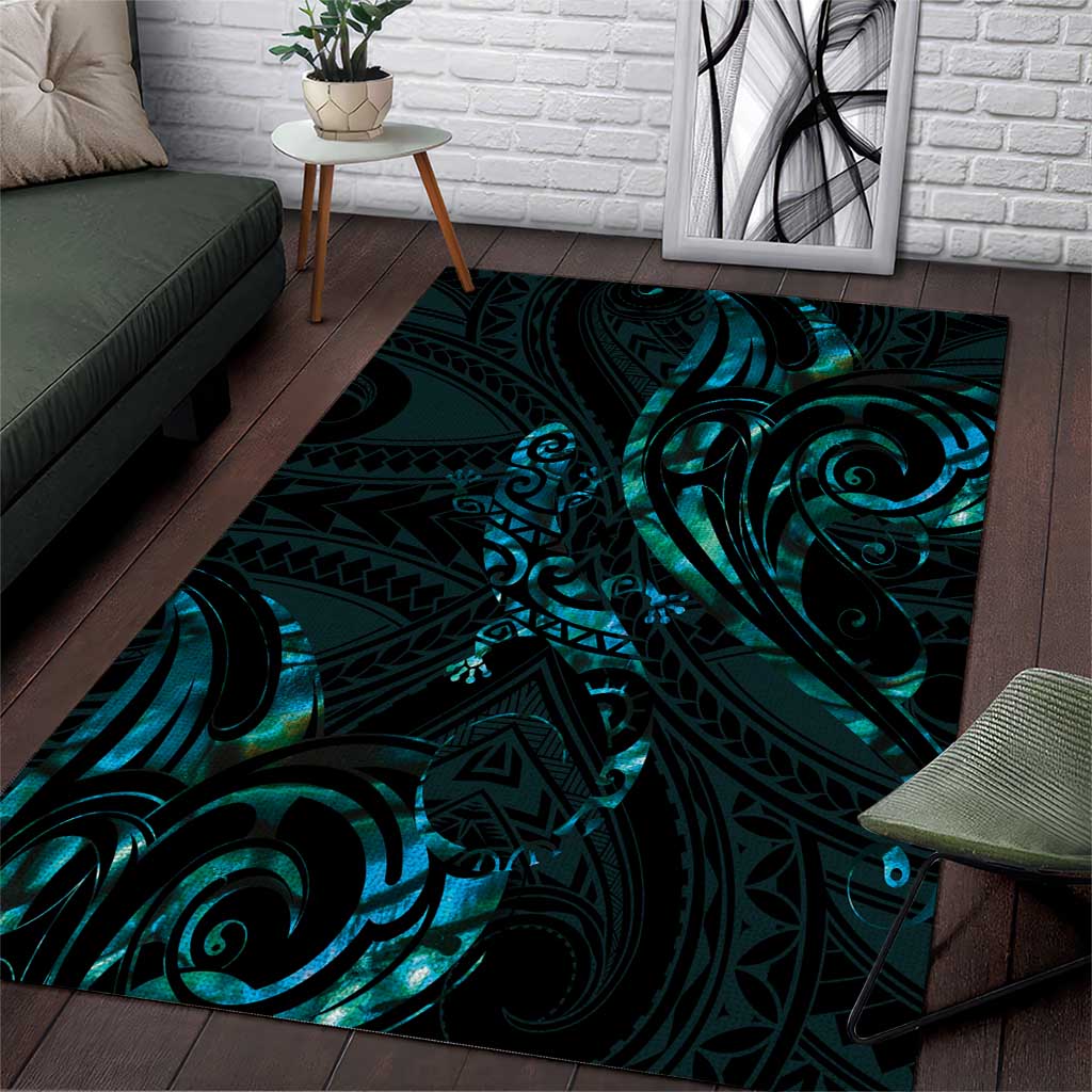 New Zealand Skink Area Rug Aotearoa Maori Mix Paua Shell LT14 Blue - Polynesian Pride