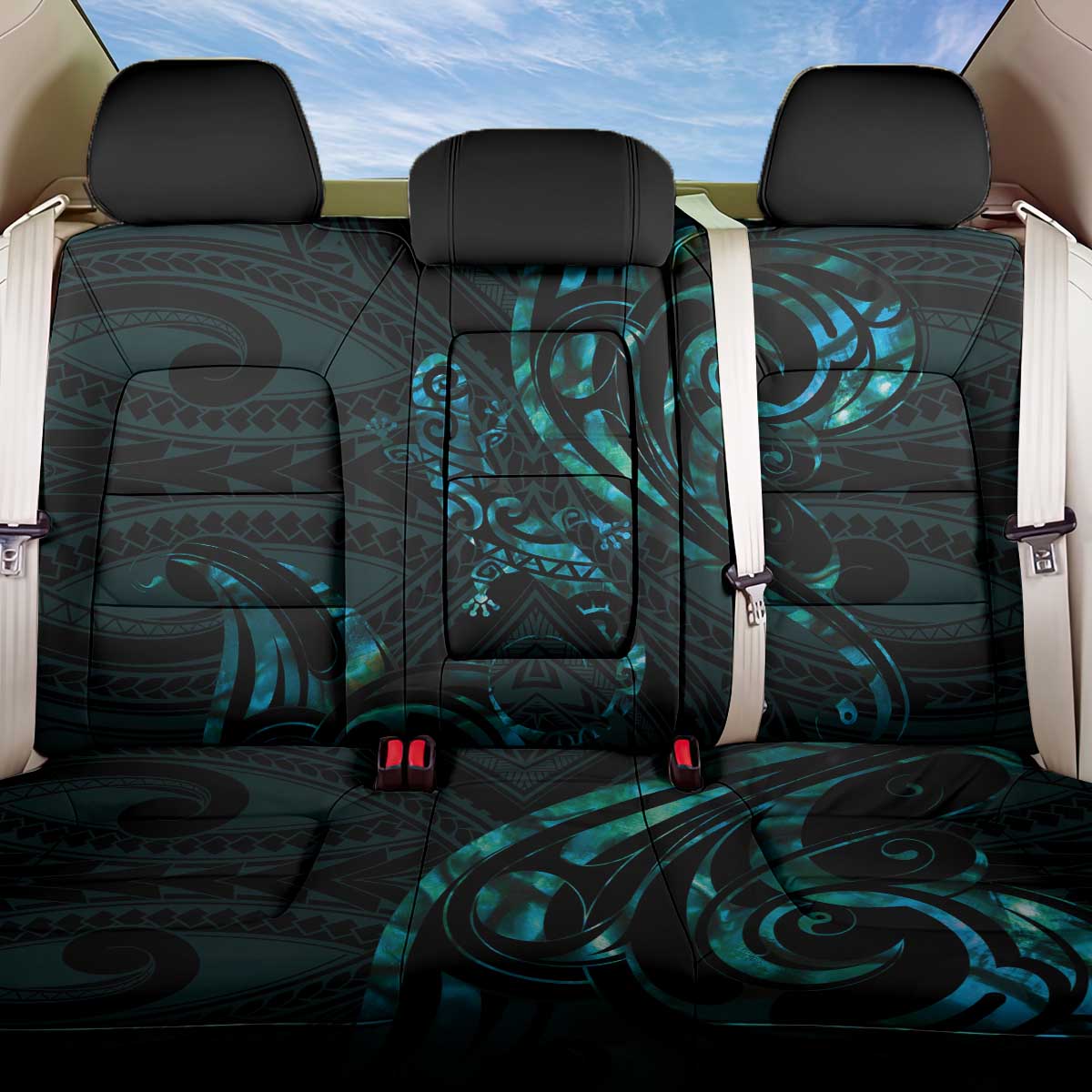 New Zealand Skink Back Car Seat Cover Aotearoa Maori Mix Paua Shell LT14 One Size Blue - Polynesian Pride