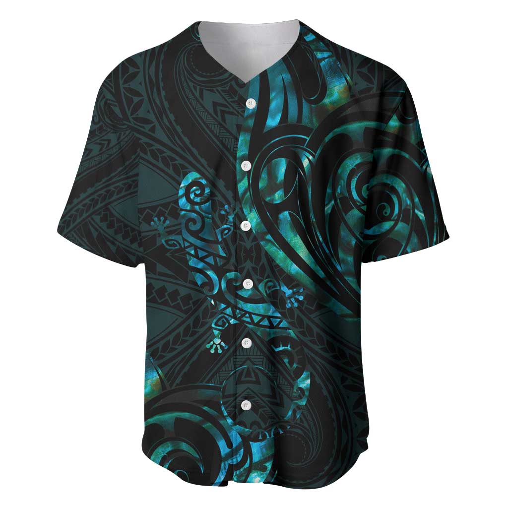 New Zealand Skink Baseball Jersey Aotearoa Maori Mix Paua Shell LT14 Blue - Polynesian Pride