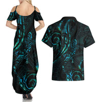 New Zealand Skink Couples Matching Summer Maxi Dress and Hawaiian Shirt Aotearoa Maori Mix Paua Shell LT14 - Polynesian Pride