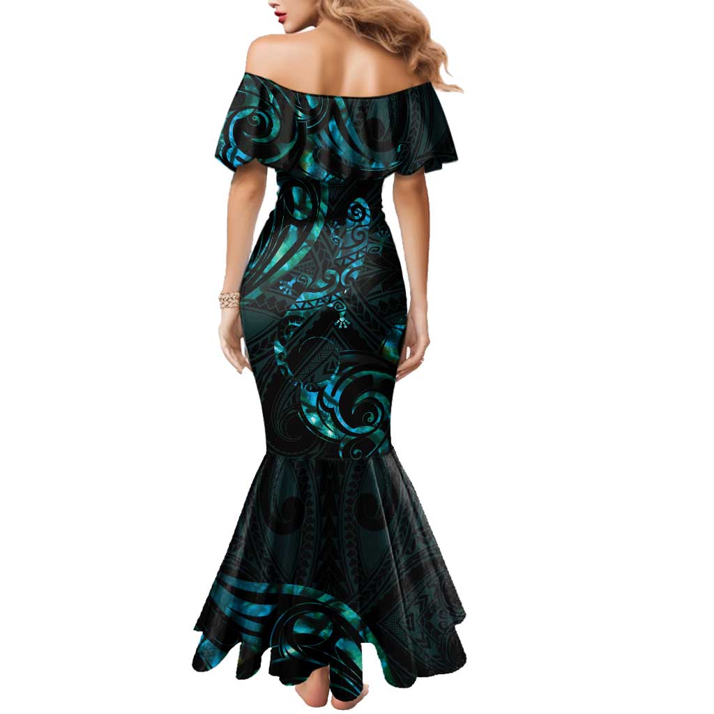New Zealand Skink Family Matching Mermaid Dress and Hawaiian Shirt Aotearoa Maori Mix Paua Shell LT14 - Polynesian Pride