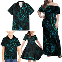 New Zealand Skink Family Matching Off Shoulder Maxi Dress and Hawaiian Shirt Aotearoa Maori Mix Paua Shell LT14 - Polynesian Pride