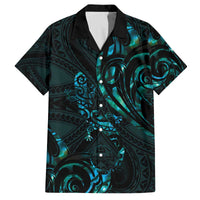 New Zealand Skink Family Matching Off Shoulder Short Dress and Hawaiian Shirt Aotearoa Maori Mix Paua Shell LT14 Dad's Shirt - Short Sleeve Blue - Polynesian Pride