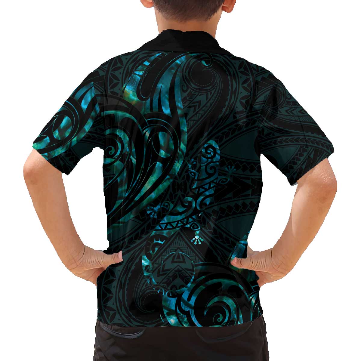 New Zealand Skink Family Matching Puletasi and Hawaiian Shirt Aotearoa Maori Mix Paua Shell LT14 - Polynesian Pride