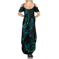 New Zealand Skink Family Matching Summer Maxi Dress and Hawaiian Shirt Aotearoa Maori Mix Paua Shell LT14 - Polynesian Pride