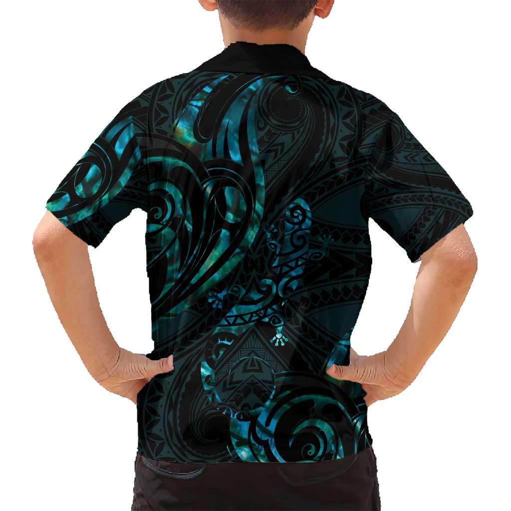 New Zealand Skink Family Matching Tank Maxi Dress and Hawaiian Shirt Aotearoa Maori Mix Paua Shell LT14 - Polynesian Pride