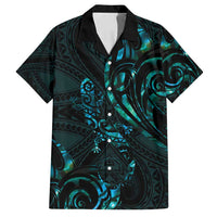 New Zealand Skink Family Matching Tank Maxi Dress and Hawaiian Shirt Aotearoa Maori Mix Paua Shell LT14 Dad's Shirt - Short Sleeve Blue - Polynesian Pride