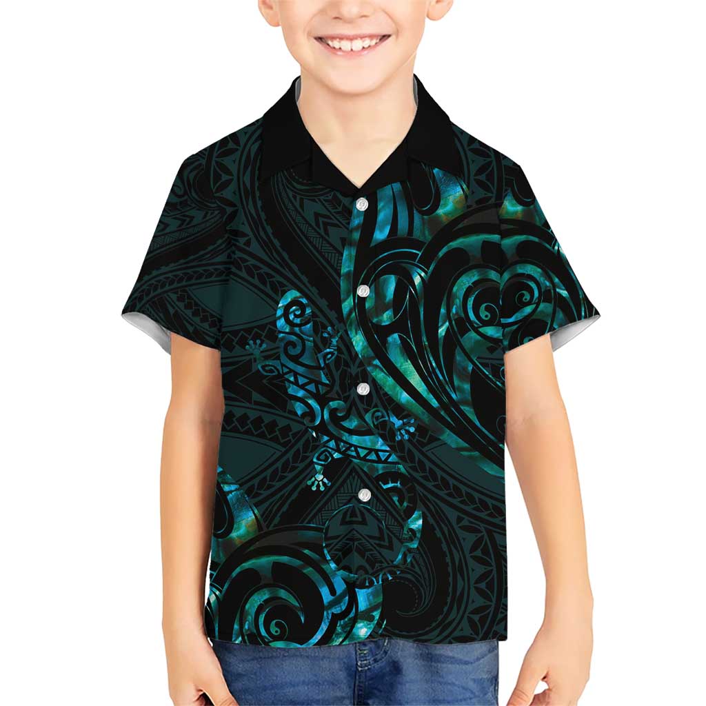 New Zealand Skink Hawaiian Shirt Aotearoa Maori Mix Paua Shell