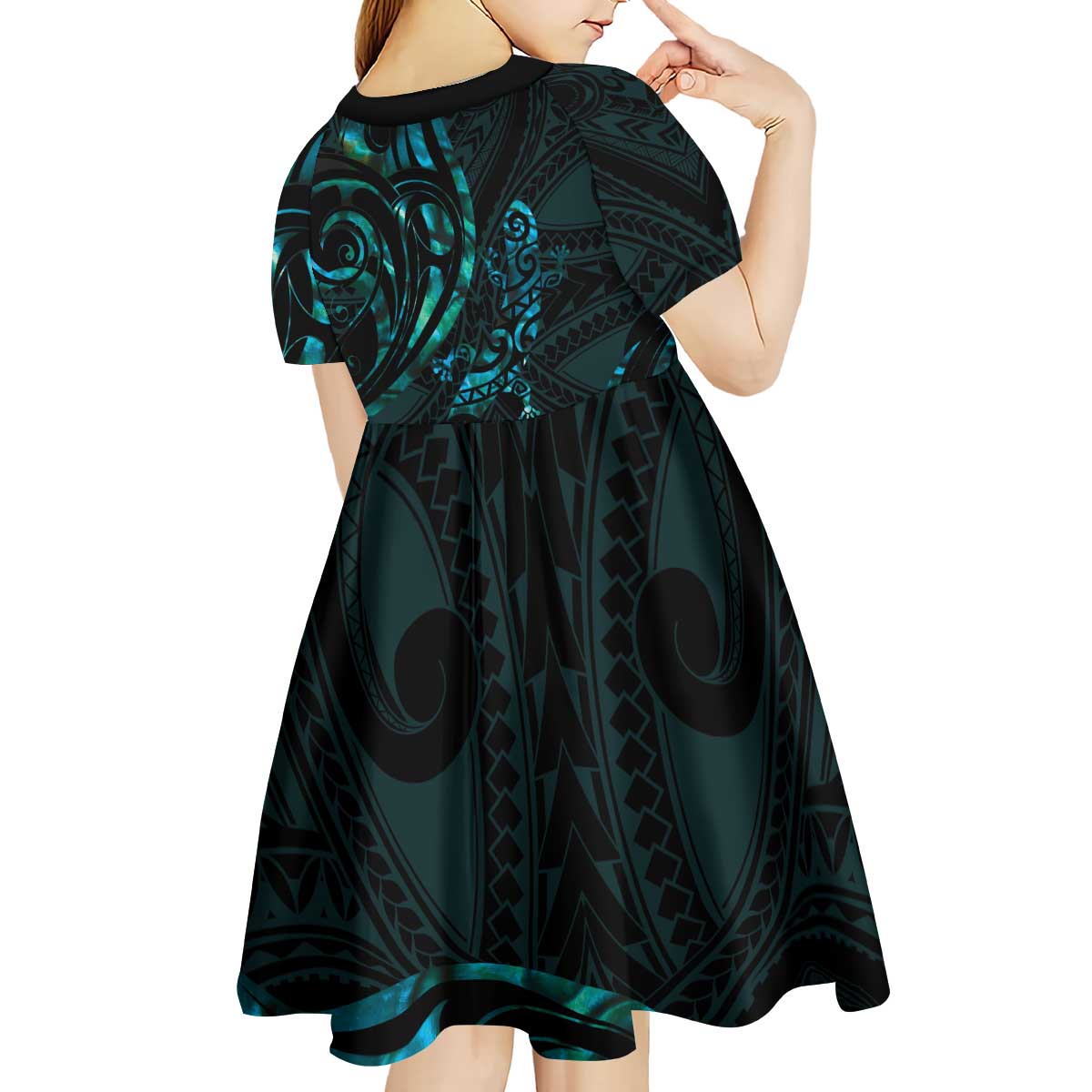 New Zealand Skink Kid Short Sleeve Dress Aotearoa Maori Mix Paua Shell LT14 - Polynesian Pride
