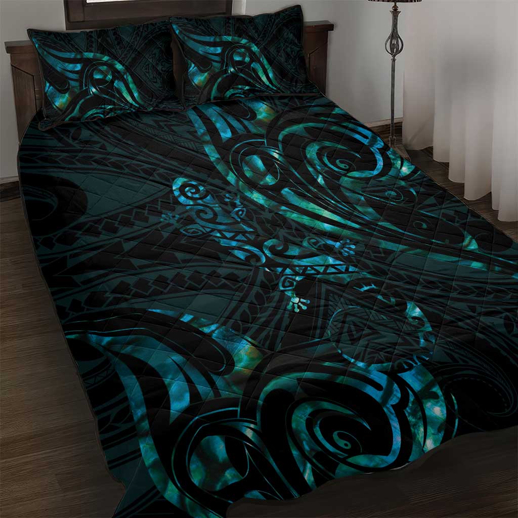 New Zealand Skink Quilt Bed Set Aotearoa Maori Mix Paua Shell LT14 Blue - Polynesian Pride