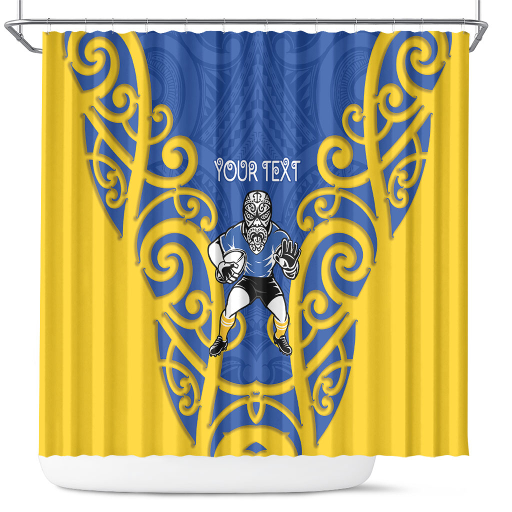 Otago Custom Rugby New Zealand Shower Curtain Aotearoa Maori Pukana Tiki Mascot