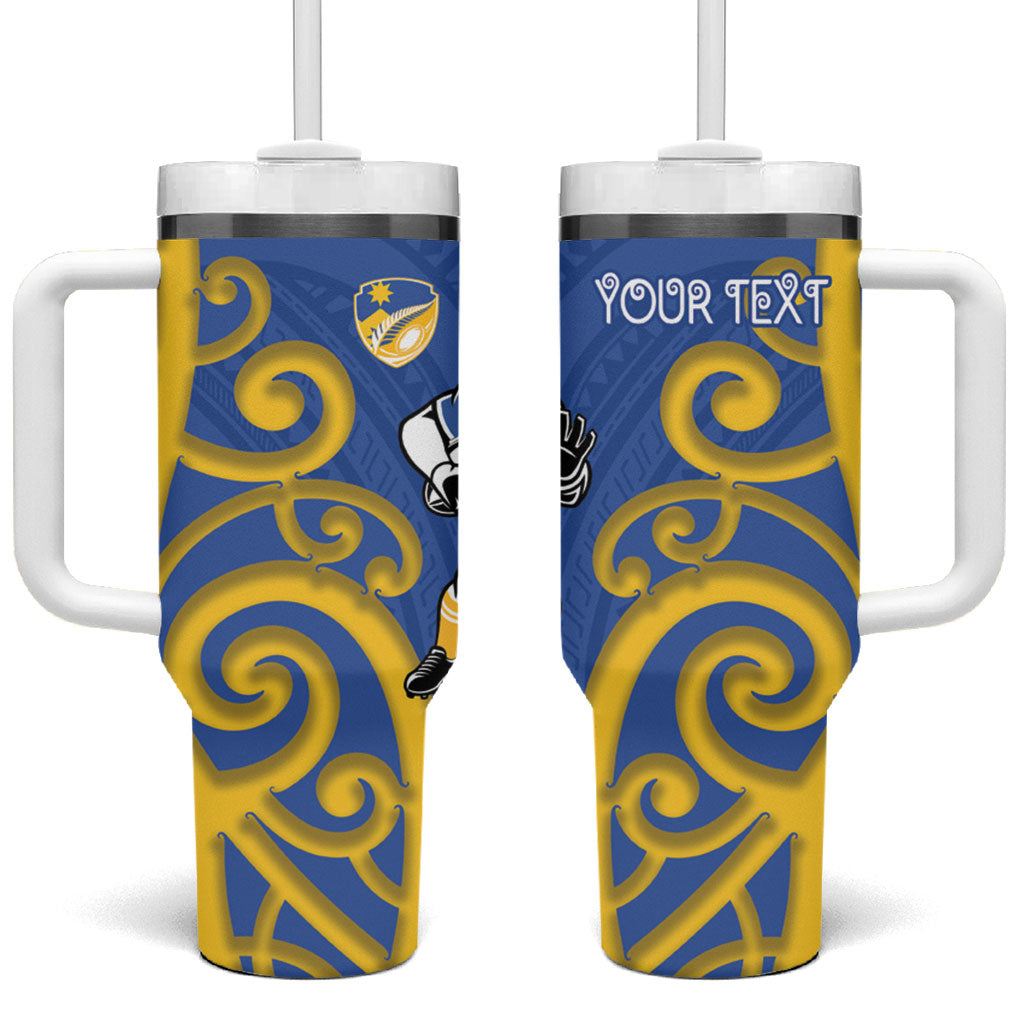 Otago Custom Rugby New Zealand Tumbler With Handle Aotearoa Maori Pukana Tiki Mascot
