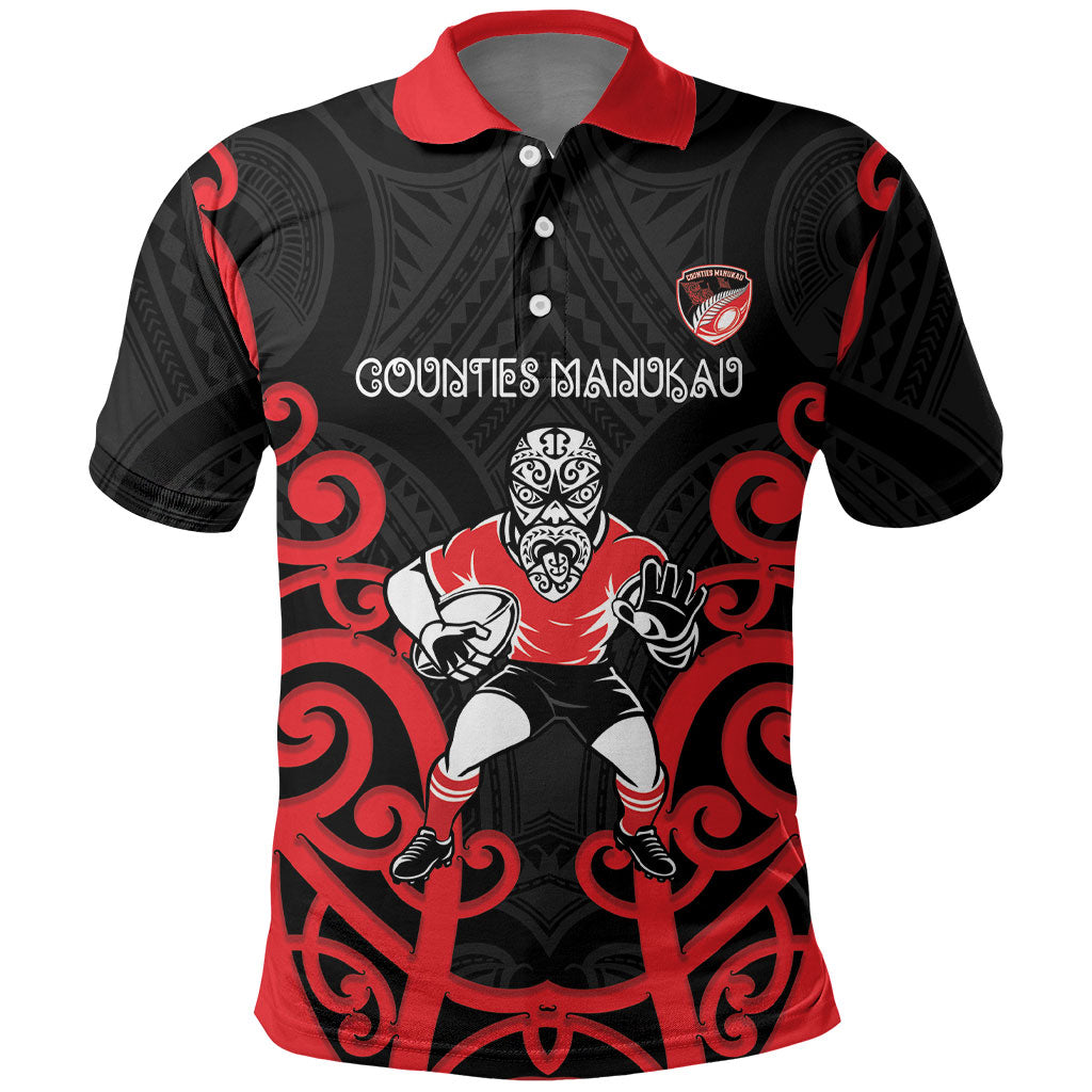 Counties Manukau Custom Rugby New Zealand Polo Shirt Aotearoa Maori Pukana Tiki Mascot