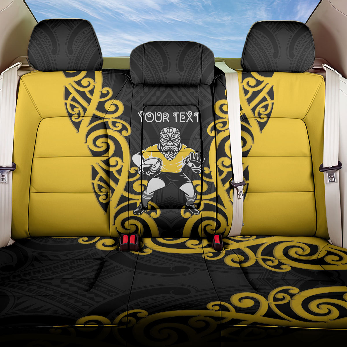 Wellington Custom Rugby New Zealand Back Car Seat Cover Aotearoa Maori Pukana Tiki Mascot