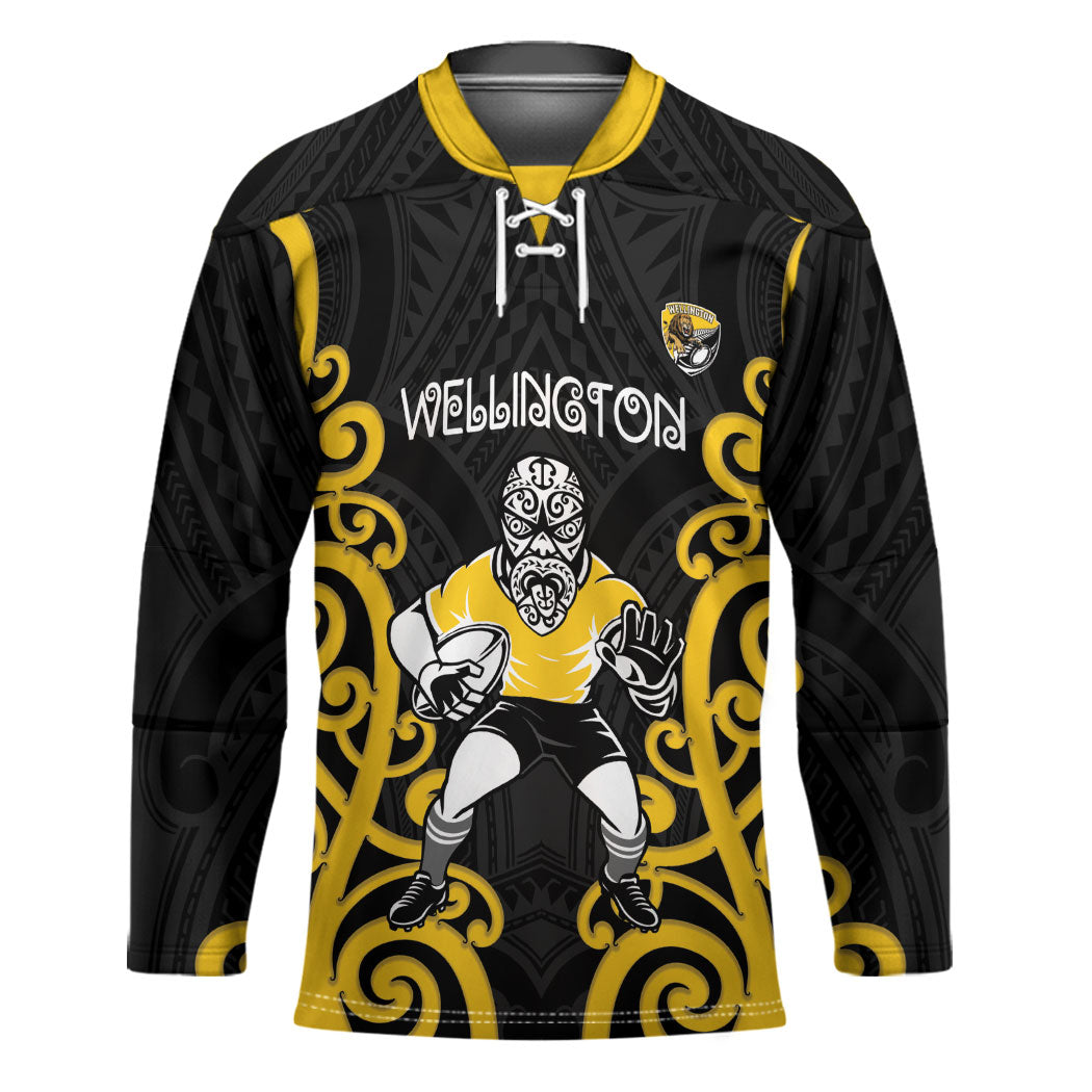Wellington Custom Rugby New Zealand Hockey Jersey Aotearoa Maori Pukana Tiki Mascot