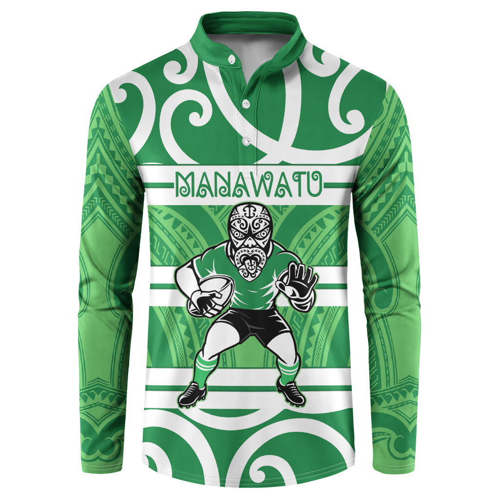 Manawatu Custom Rugby New Zealand Button Sweatshirt Aotearoa Maori Pukana Tiki Mascot