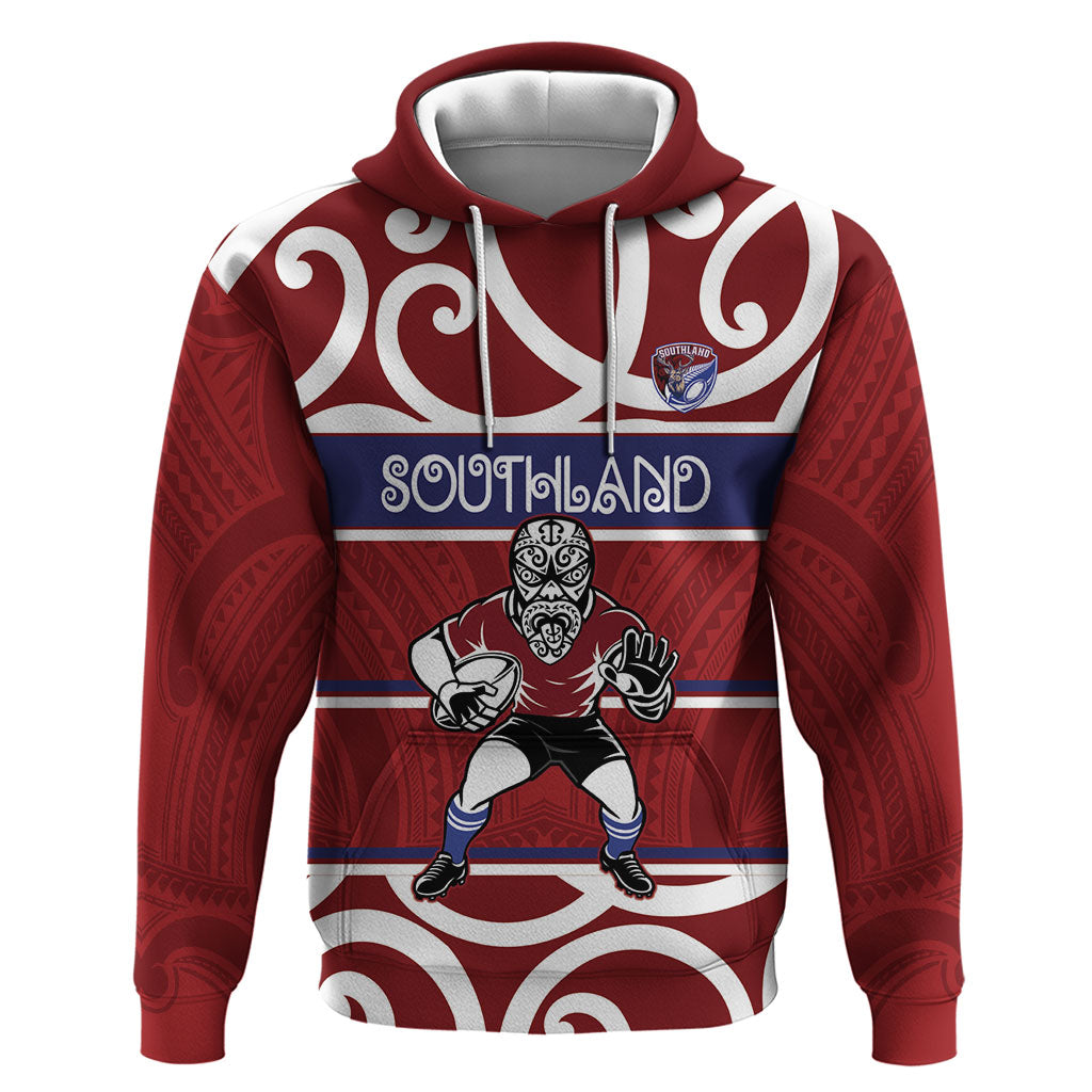 Southland Custom Rugby New Zealand Hoodie Aotearoa Maori Pukana Tiki Mascot