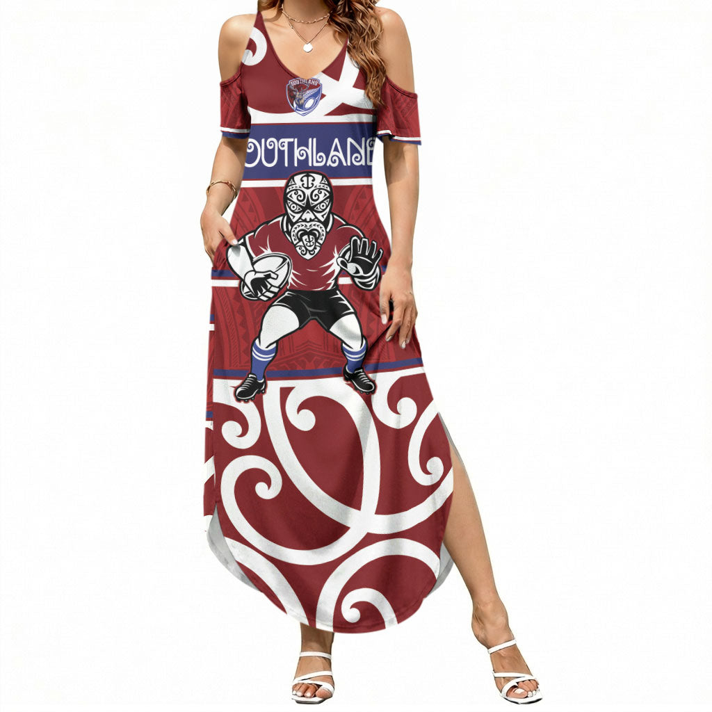 Southland Custom Rugby New Zealand Summer Maxi Dress Aotearoa Maori Pukana Tiki Mascot