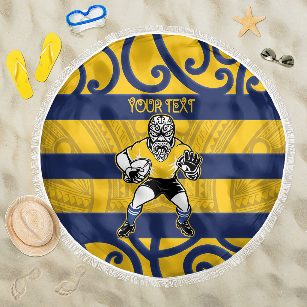 Bay of Plenty Custom Rugby New Zealand Beach Blanket Aotearoa Maori Pukana Tiki Mascot