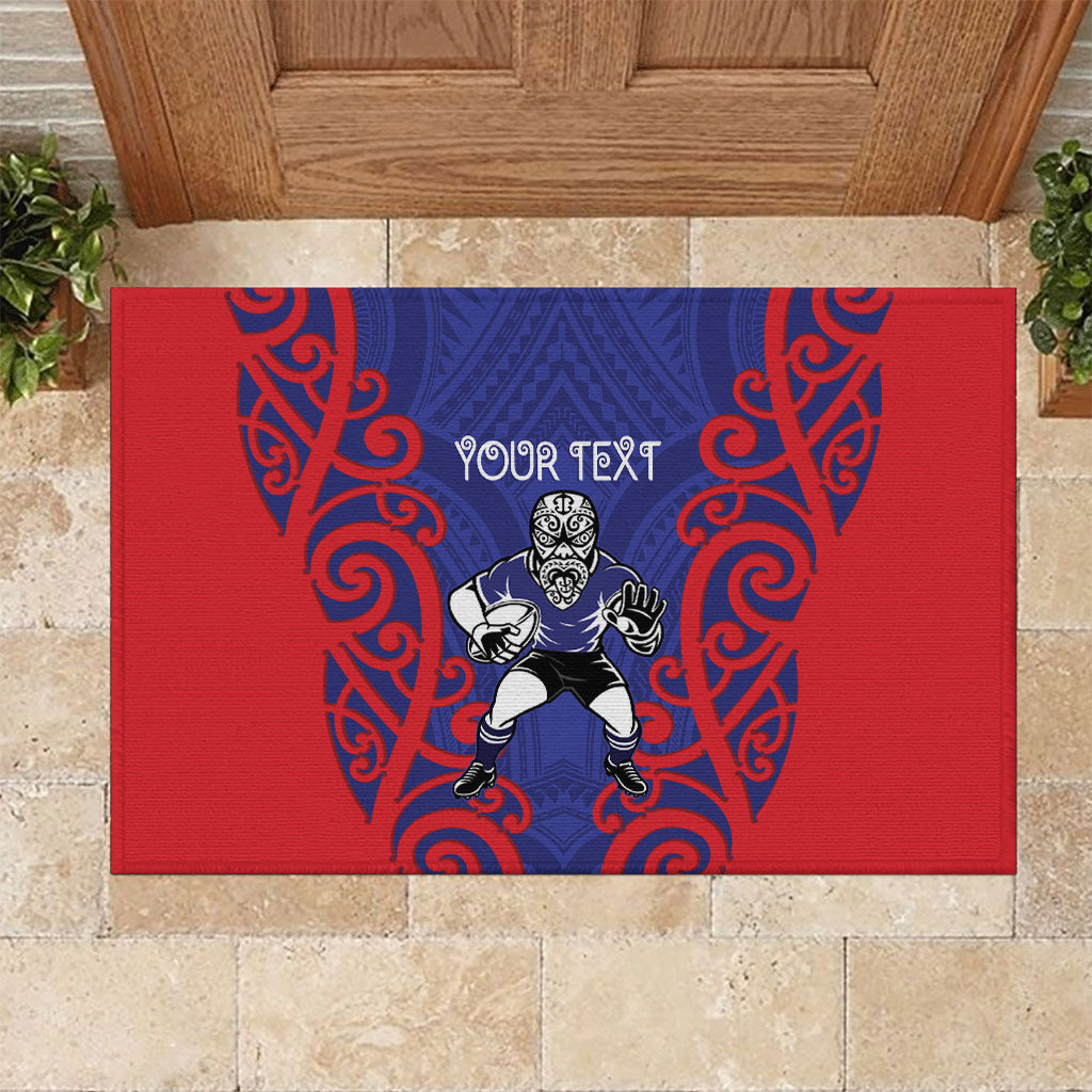 Tasman Custom Rugby New Zealand Rubber Doormat Aotearoa Maori Pukana Tiki Mascot