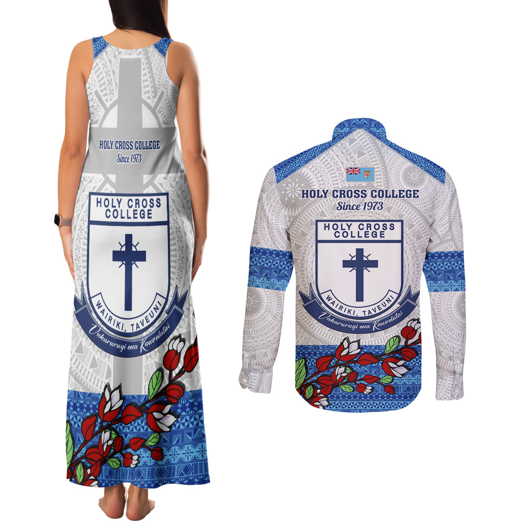 Fiji Holy Cross College Couples Matching Tank Maxi Dress and Long Sleeve Button Shirts Happy 50th Anniversary Fijian Tagimoucia Tapa Pattern LT14 - Polynesian Pride