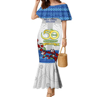 Fiji Holy Cross College Family Matching Mermaid Dress and Hawaiian Shirt Happy 50th Anniversary Fijian Tagimoucia Tapa Pattern LT14 Mom's Dress White - Polynesian Pride