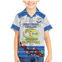 Fiji Holy Cross College Family Matching Mermaid Dress and Hawaiian Shirt Happy 50th Anniversary Fijian Tagimoucia Tapa Pattern LT14 Son's Shirt White - Polynesian Pride