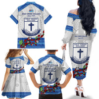 Fiji Holy Cross College Family Matching Off Shoulder Long Sleeve Dress and Hawaiian Shirt Happy 50th Anniversary Fijian Tagimoucia Tapa Pattern LT14 - Polynesian Pride
