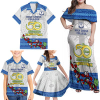 Fiji Holy Cross College Family Matching Off Shoulder Maxi Dress and Hawaiian Shirt Happy 50th Anniversary Fijian Tagimoucia Tapa Pattern LT14 - Polynesian Pride