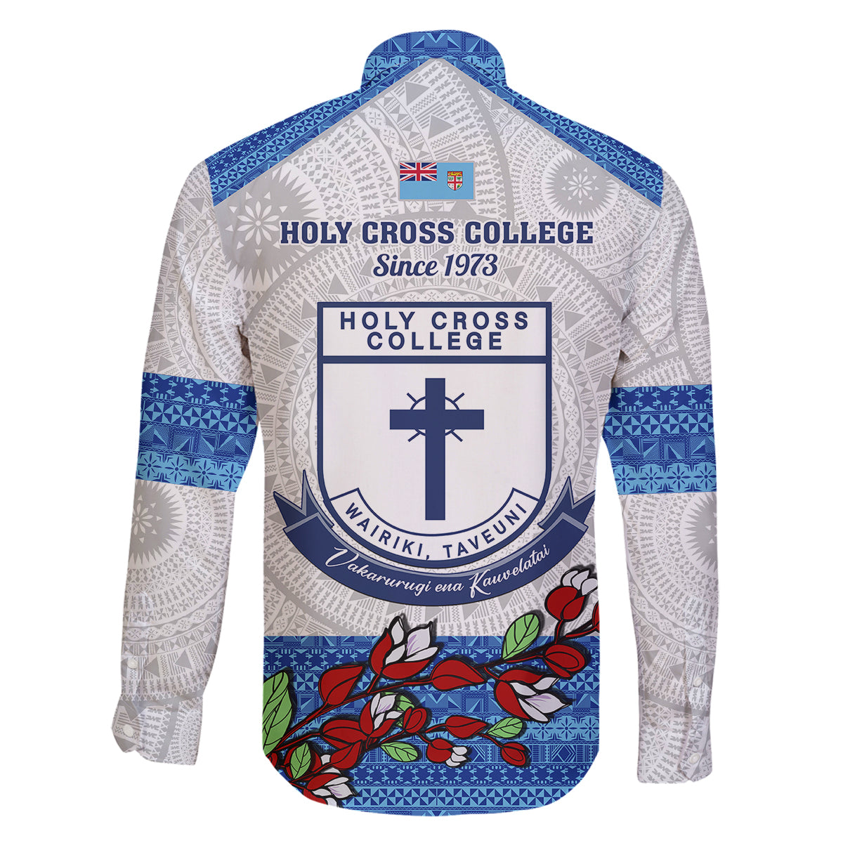 Fiji Holy Cross College Family Matching Off Shoulder Maxi Dress and Hawaiian Shirt Happy 50th Anniversary Fijian Tagimoucia Tapa Pattern LT14 - Polynesian Pride
