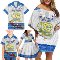 Fiji Holy Cross College Family Matching Off Shoulder Short Dress and Hawaiian Shirt Happy 50th Anniversary Fijian Tagimoucia Tapa Pattern LT14 - Polynesian Pride