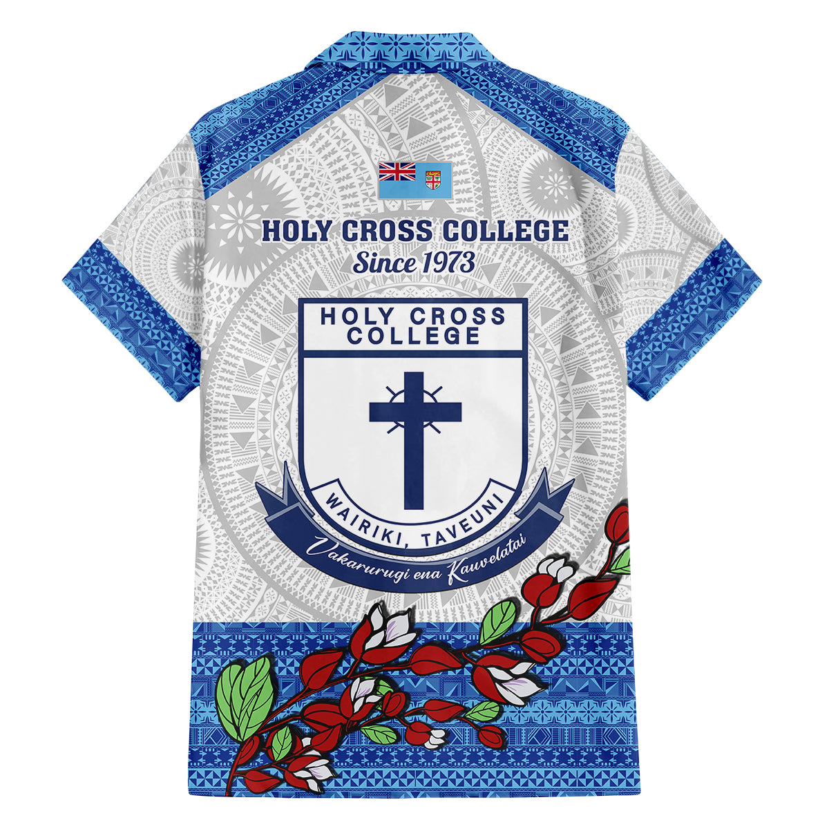 Fiji Holy Cross College Family Matching Off Shoulder Short Dress and Hawaiian Shirt Happy 50th Anniversary Fijian Tagimoucia Tapa Pattern LT14 - Polynesian Pride