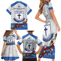 Fiji Holy Cross College Family Matching Short Sleeve Bodycon Dress and Hawaiian Shirt Happy 50th Anniversary Fijian Tagimoucia Tapa Pattern LT14 - Polynesian Pride